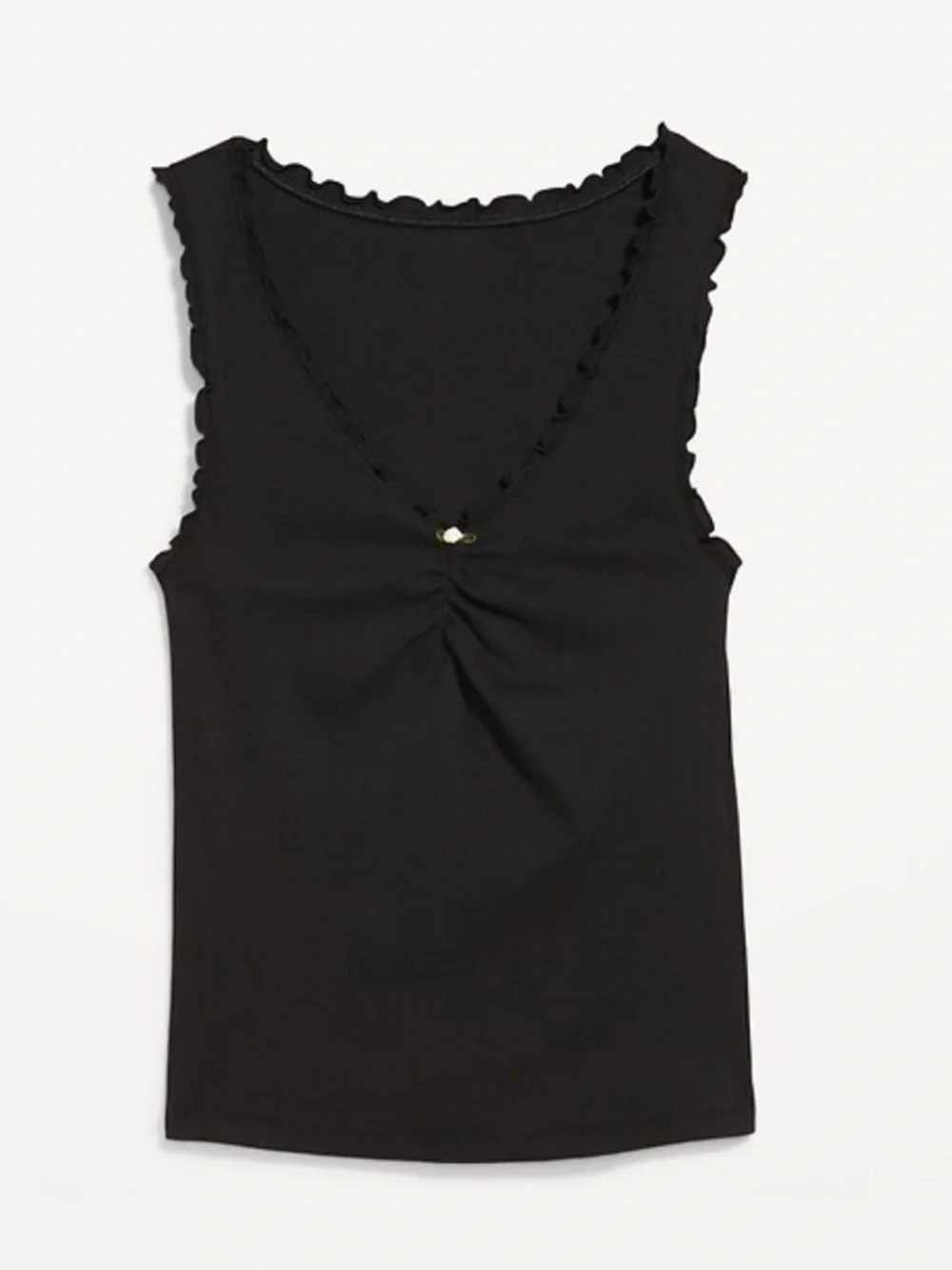 Old Navy Ribbed V-Neck Cinched Rosette Tank in Black - Picture 2 of 5